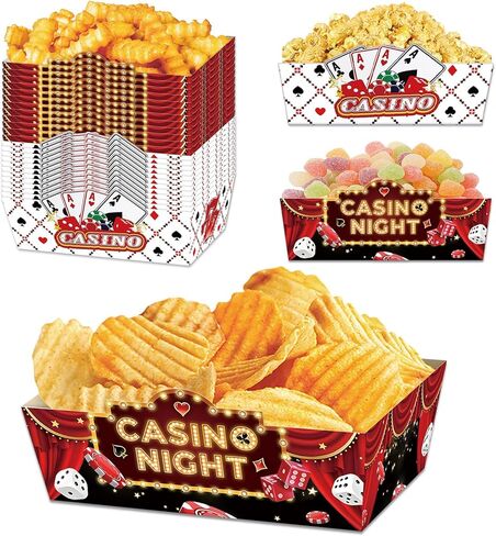 24 Pcs Casino Theme Party Decorations, Disposable Paper Food Trays Snack Nacho Food Boats (5.3×3.7×1.8inch) for Vegas Theme Party and Casino Night Birthday Supplies in Saudi Arabia