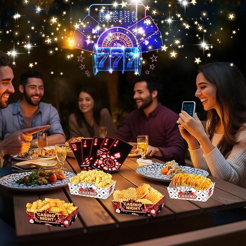 24 Pcs Casino Theme Party Decorations, Disposable Paper Food Trays Snack Nacho Food Boats (5.3×3.7×1.8inch) for Vegas Theme Party and Casino Night Birthday Supplies in Saudi Arabia