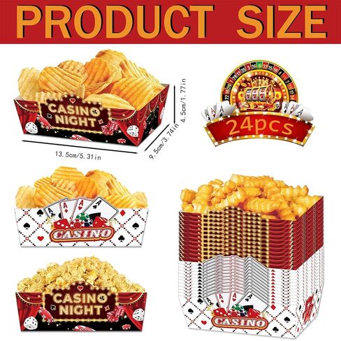 24 Pcs Casino Theme Party Decorations, Disposable Paper Food Trays Snack Nacho Food Boats (5.3×3.7×1.8inch) for Vegas Theme Party and Casino Night Birthday Supplies in Saudi Arabia