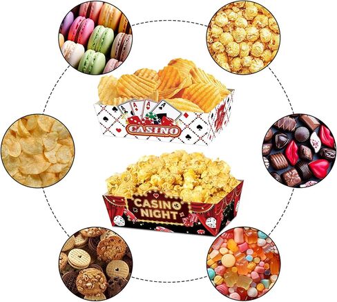 24 Pcs Casino Theme Party Decorations, Disposable Paper Food Trays Snack Nacho Food Boats (5.3×3.7×1.8inch) for Vegas Theme Party and Casino Night Birthday Supplies in Saudi Arabia