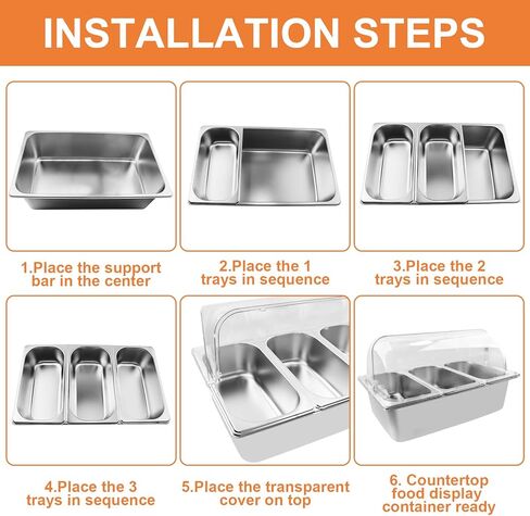 حاوية عرض تقديم الطعام على سطح الطاولة مع غطاء علوي شفاف، عرض بوفيه لوازم تقديم الطعام، محطة بوفيه بار سلطة مثالية للمنزل ومستلزمات تقديم الطعام، خادم بوفيه الطعام البارد (3 أوعية) in Kuwait