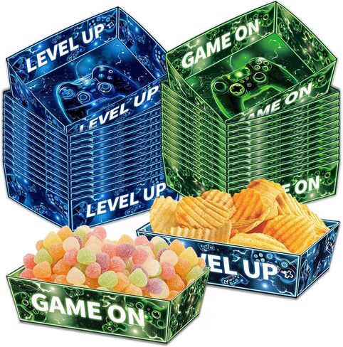 24 Pcs Video Game Theme Party Decorations, Paper Food Trays Disposable Serving Tray Nacho Food Boats for Kids Birthday Supplies in Saudi Arabia