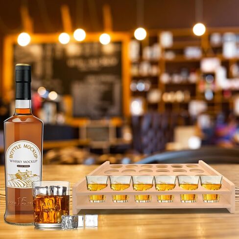 24 Shot Glass Holder Wine Glass Cup Serving Tray Cups Organizer Shot Display for Bar Accessories for Party, Bar, Club Hole: 1.53 Inch in Kuwait