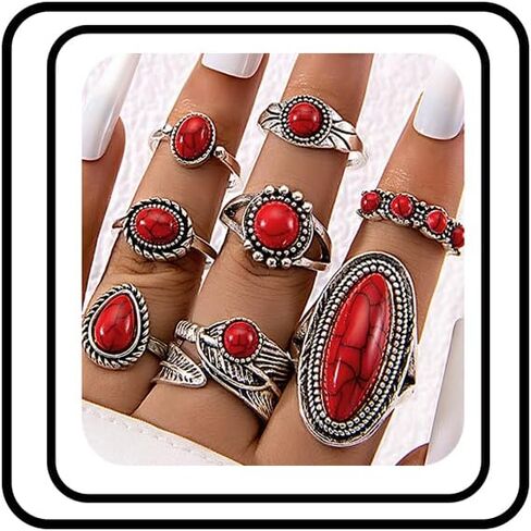 Western Turquoise Ring Set for Women Vintage Turquoise Knuckle Stackable Rings Country Concert Outfits Jewelry for Bohemian Cowboy Cowgirl Accessorie in Saudi Arabia