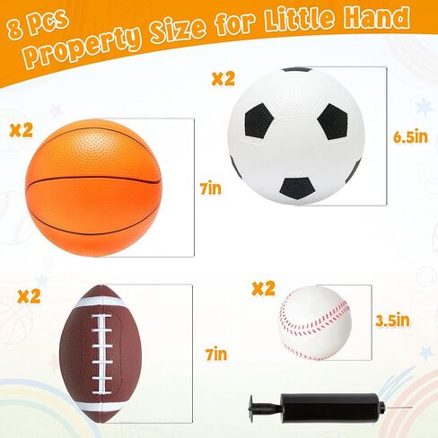 PARENTSWELL 8 Pcs Balls for Toddlers 1-3 Age, Kids Ball Toys Set (Football, Basketball, Soccer, Baseball) Baby Balls for Outside Playground, Boys Girls in Kuwait