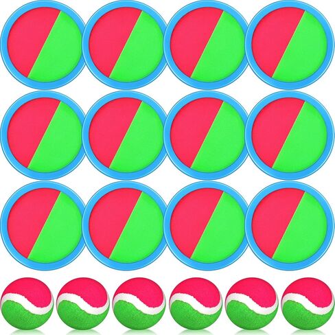 Charniol Kids Toys Toss and Catch Game Set Beach Game Outdoor Ball Sports Games Toss and Catch Ball Nylon Toys for Kids Adults (Pink, Green, Black,12 Paddles 6 Balls) in Saudi Arabia