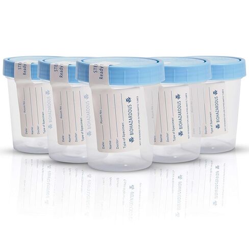Specimen Cups with Lids - 5 Sterile Urine Cups for Testing - 4 oz Specimen Containers with Lids for Sample Collection - Good for Hospitals, Nursing Homes, and Medical Facilities in Saudi Arabia