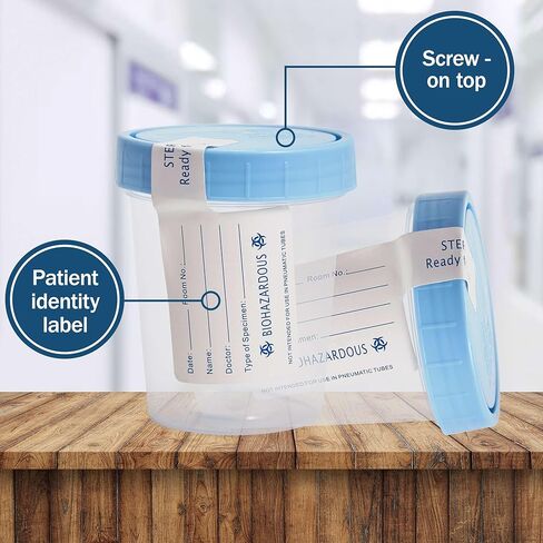 Specimen Cups with Lids - 5 Sterile Urine Cups for Testing - 4 oz Specimen Containers with Lids for Sample Collection - Good for Hospitals, Nursing Homes, and Medical Facilities in Saudi Arabia