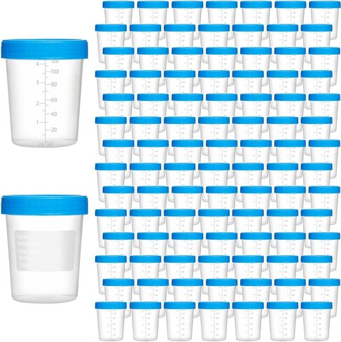 30 قطعة من أكواب العينات للاستعمال مرة واحدة بسعة 4 أونصة مع أغطية لولبية مانعة للتسرب لاختبار البول والبراز (أغطية زرقاء) in Kuwait
