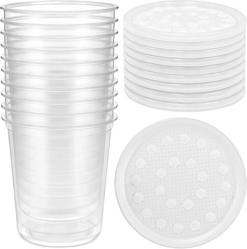 10 Pack 32 OZ Deli Cups with Fabric Vented Lids, Culture Cup Mesh Container, Feeder Prevent Escapes & Contaminants,Easy Secure Fruit Cultures Media Preparation, Hot Liquid Safe, Lab & Home Use in Saudi Arabia