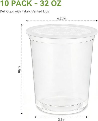 10 Pack 32 OZ Deli Cups with Fabric Vented Lids, Culture Cup Mesh Container, Feeder Prevent Escapes & Contaminants,Easy Secure Fruit Cultures Media Preparation, Hot Liquid Safe, Lab & Home Use in Saudi Arabia