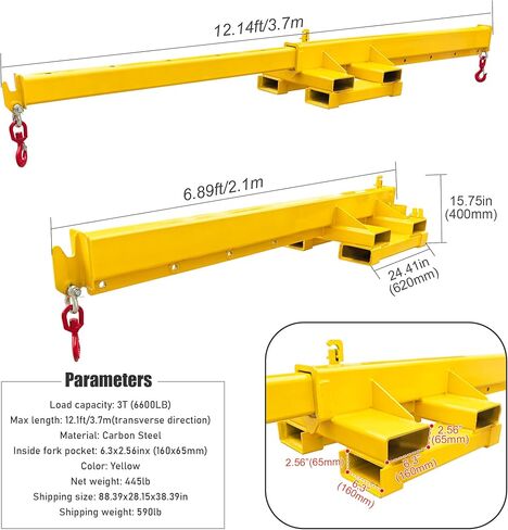 INTSUPERMAI Forklift Mobile Crane 6600lbs/3 Ton Capacity Adjustable Forklift Jib Boom Crane with Horizontally & Vertically Dual Directions Use Telescopic Arm with Truss Hoist Jib Boom and Hooks in Kuwait