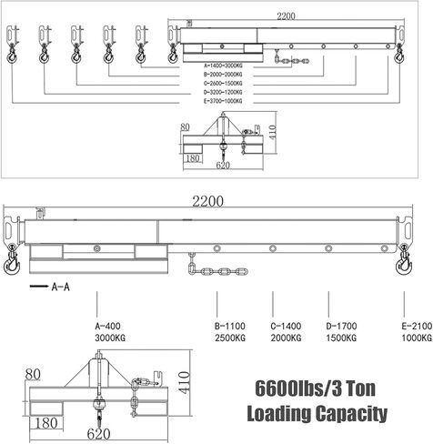 INTSUPERMAI Forklift Mobile Crane 6600lbs/3 Ton Capacity Adjustable Forklift Jib Boom Crane with Horizontally & Vertically Dual Directions Use Telescopic Arm with Truss Hoist Jib Boom and Hooks in Kuwait