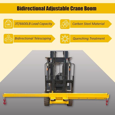 INTSUPERMAI Forklift Mobile Crane 6600lbs/3 Ton Capacity Adjustable Forklift Jib Boom Crane with Horizontally & Vertically Dual Directions Use Telescopic Arm with Truss Hoist Jib Boom and Hooks in Kuwait