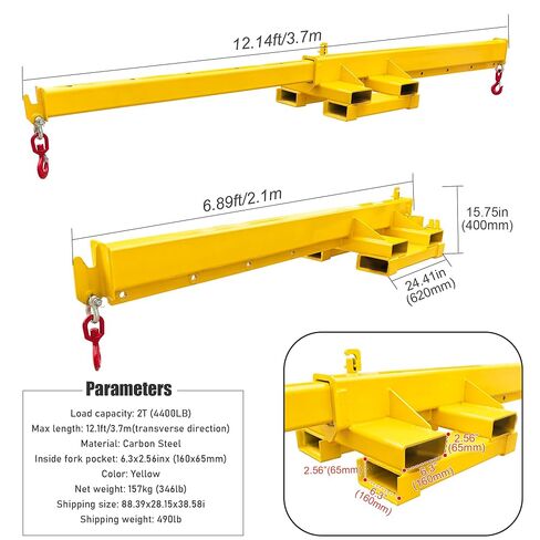 INTSUPERMAI Forklift Mobile Crane 4400lbs/2 Ton Capacity Adjustable Forklift Jib Boom Crane with Horizontally & Vertically Directions Telescopic Arm with Truss Hoist Jib Boom and Hooks in Saudi Arabia
