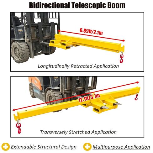 INTSUPERMAI Forklift Mobile Crane 4400lbs/2 Ton Capacity Adjustable Forklift Jib Boom Crane with Horizontally & Vertically Directions Telescopic Arm with Truss Hoist Jib Boom and Hooks in Saudi Arabia