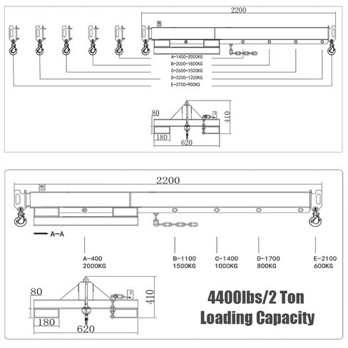 INTSUPERMAI Forklift Mobile Crane 4400lbs/2 Ton Capacity Adjustable Forklift Jib Boom Crane with Horizontally & Vertically Directions Telescopic Arm with Truss Hoist Jib Boom and Hooks in Saudi Arabia