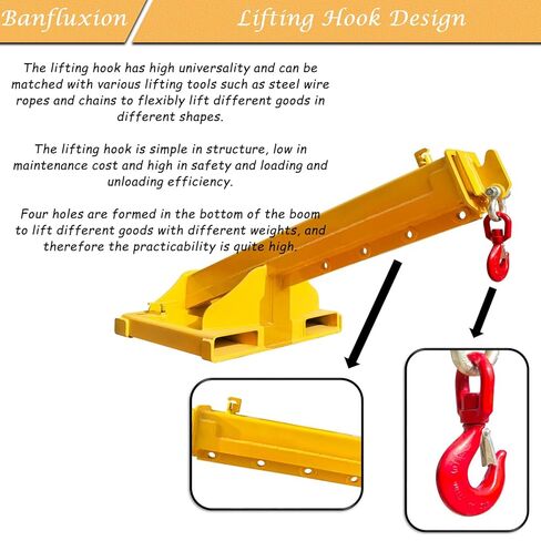 Forklift Jib Boom Crane, 8800LBS/4T Capacity Heavy Duty Telescopic Crane, Manual Adjustable Arm Extends to 94.5 Inch, with Truss Boom & Hook for Warehouse, Factory, Equipment Handling in Saudi Arabia