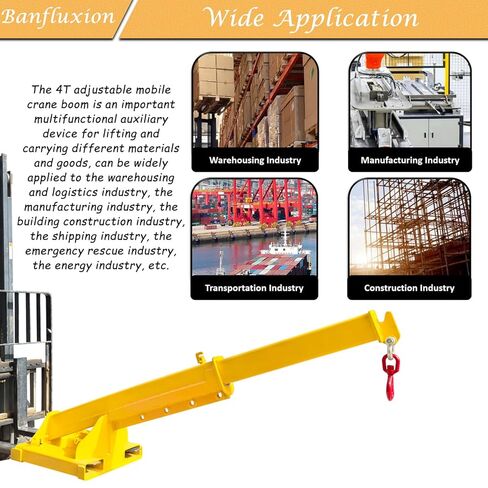 Forklift Jib Boom Crane, 8800LBS/4T Capacity Heavy Duty Telescopic Crane, Manual Adjustable Arm Extends to 94.5 Inch, with Truss Boom & Hook for Warehouse, Factory, Equipment Handling in Saudi Arabia