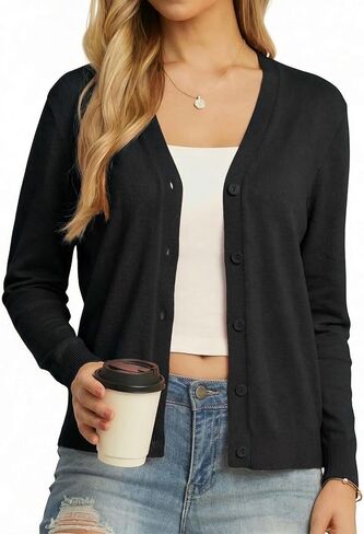 Grecerelle 2025 Womens Lightweight Open Open Long Sleeve Disual Button Down V-tech Cardigan Sweater (S-2XL) in Saudi Arabia