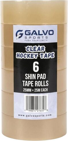 شريط هوكي شفاف 6 عبوات، 25 مم × 25 م، شريط جورب هوكي لاصق قوي لواقيات الساق، بدون بقايا، شريط قبضة متين in Kuwait