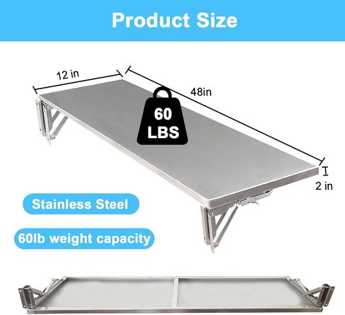 رف امتياز قابل للطي مقاس 48 × 12 بوصة، رف تقديم منسدل من الفولاذ المقاوم للصدأ، رف قابل للطي مثبت على الحائط لنافذة شاحنة الطعام وحامل الامتياز in Kuwait