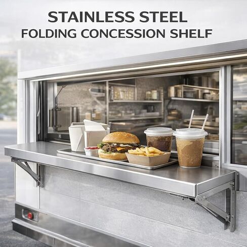رف امتياز قابل للطي مقاس 48 × 12 بوصة، رف تقديم منسدل من الفولاذ المقاوم للصدأ، رف قابل للطي مثبت على الحائط لنافذة شاحنة الطعام وحامل الامتياز in Kuwait