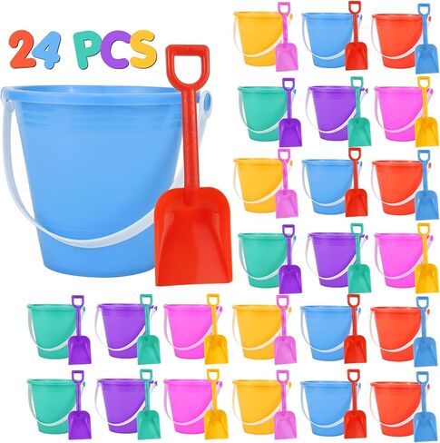 هولادي 5 '' بوصة الرمال الشاطئ دلو بيل مع مجارف الشاطئ ، دلو دلو الرملي دلو للمرح الشاطئية الملحقات الصيفية الرائعة (24 دلو+24 مجرفة) in Kuwait