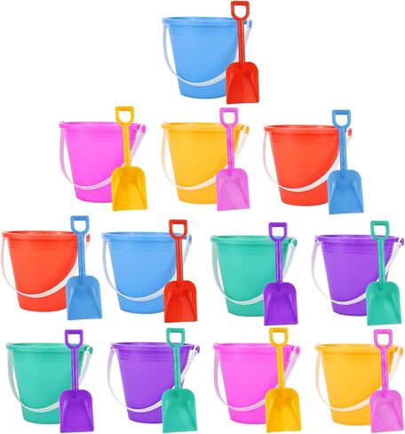 Holady 5'' Inch Sand Beach Buckets Pail with Beach Shovels,Sand Bucket Water Bucket for Beach Fun Great Summer Party Accessory(24 Bucket+24 Shovels) in Kuwait