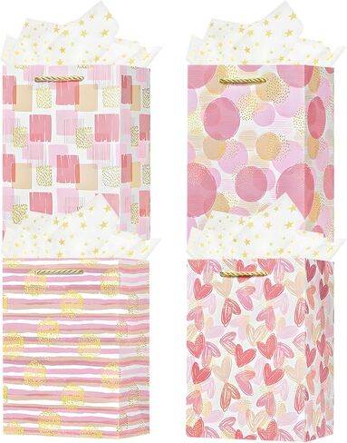 Ofihanly 4pcs 9 بوصة حقيبة هدايا صغيرة الحجم مع مقابض للنساء Mom Girls Kids Kids Heart Paper Paper Flag Wart مع ورق الأنسجة ليوم عيد الحب ، عيد ميلاد ، حفل زفاف ، ذكرى ، استحمام الطفل in Kuwait