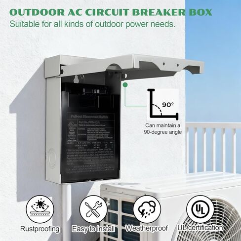 صندوق فصل 30 أمبير مع صمامات، حاوية معدنية مقاومة للماء في الهواء الطلق مع مفتاح سحب، مدرج في قائمة UL، قطع التيار المتردد لتكييف الهواء ونظام التدفئة والتهوية وتكييف الهواء المنزلي (يشمل المصهر) (30 أمبير) in Kuwait