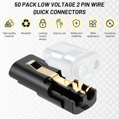 50 Pack Low Voltage 2 Pin Wire Quick Connectors,Led Strip Lights Quick Wire Connectors,Double Wire Plug in Connector with Locking Buckle- No Stripping Or Cutting Required for Home Wiring Projects in Kuwait