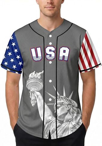 Men's American Flag Baseball Jerseys for Independence Day Red White Blue Shirts 4th of July USA Patriotic Jersey in Kuwait