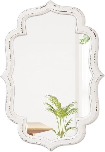 مرآة جدار صغيرة قديمة ، تزيين 16 "× 12" ، معلقة ريفي أبيض الحمام مرآة للغرور ، مزرعة الخشب quatrefoil مرآة مثبتة على الحائط لغرفة المعيشة in Kuwait