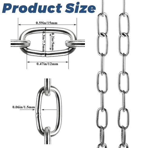 50ft 304 Stainless Steel Chain - 1/16" Metal Hanging Chains Link - Jack Chain for Bird Feeders, Dog Leashes, Overhead Lights, Flowerpots, Home Outdoor Camping in Kuwait