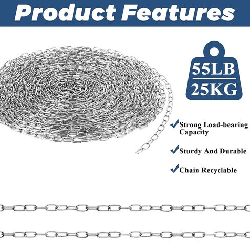 50ft 304 Stainless Steel Chain - 1/16" Metal Hanging Chains Link - Jack Chain for Bird Feeders, Dog Leashes, Overhead Lights, Flowerpots, Home Outdoor Camping in Kuwait