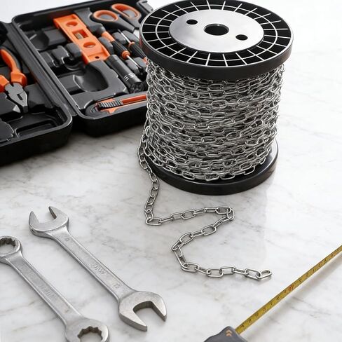 50ft 304 Stainless Steel Chain - 1/16" Metal Hanging Chains Link - Jack Chain for Bird Feeders, Dog Leashes, Overhead Lights, Flowerpots, Home Outdoor Camping in Kuwait