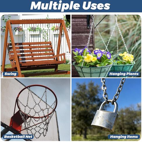 50ft 304 Stainless Steel Chain - 1/16" Metal Hanging Chains Link - Jack Chain for Bird Feeders, Dog Leashes, Overhead Lights, Flowerpots, Home Outdoor Camping in Kuwait