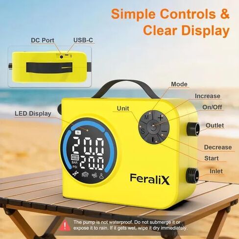 Electric Paddle Board Pump 20 PSI,Rechargeable SUP Air Compressor with Auto Shut-Off,Dual Stage Inflation & Deflation for Paddleboards,Kayaks,Boats and Other Inflatables in Saudi Arabia