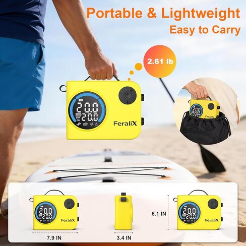 Electric Paddle Board Pump 20 PSI,Rechargeable SUP Air Compressor with Auto Shut-Off,Dual Stage Inflation & Deflation for Paddleboards,Kayaks,Boats and Other Inflatables in Saudi Arabia