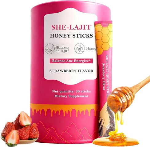 Honey Sticks Shilajit for Women with Shatavari and Saffron, Natural Energy, Strawberry Flavor, Hormonal Balance, Focus & Vitality Support, Tasty Shilajit Honeysticks with Himalayan Shilajit, 30 Sticks in Saudi Arabia