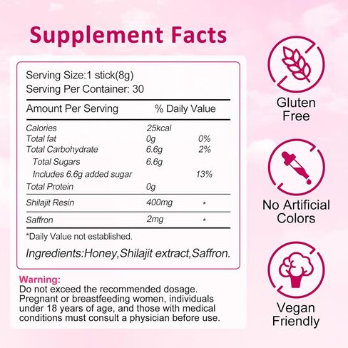 Honey Sticks Shilajit for Women with Shatavari and Saffron, Natural Energy, Strawberry Flavor, Hormonal Balance, Focus & Vitality Support, Tasty Shilajit Honeysticks with Himalayan Shilajit, 30 Sticks in Saudi Arabia