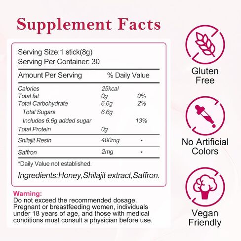 Shilajit Honey Sticks for Women, Strawberry Flavor, with Shatavari & Saffron, Natural Energy, Hormonal Balance, Focus & Stamina, Tasty Shilajit Honeysticks, 30 Sticks in Saudi Arabia