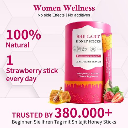 Shilajit Honey Sticks for Women, Strawberry Flavor, with Shatavari & Saffron, Natural Energy, Hormonal Balance, Focus & Stamina, Tasty Shilajit Honeysticks, 30 Sticks in Saudi Arabia