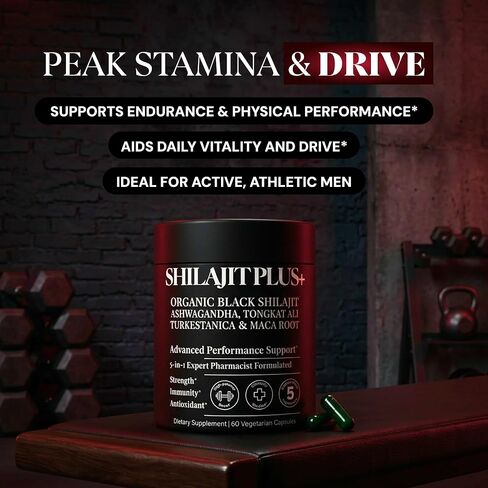 شيلاجيت الهيمالايا 5 في 1 للرجال والنساء – 1250 ملجم | اشواغاندا، تونغكات علي، جذور الماكا والتركستيرون – 80% حمض الفولفيك – الطاقة والتستوستيرون والحيوية، (60 كبسولة نباتية) in Kuwait