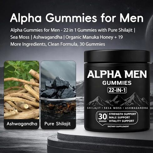 Alpha Gummies for Men, with Shilajit, Sea Moss, Ashwagandha, Manuka Honey + 22 in 1 Ingredients, All Natural Support Overall Health & Wellness, Advanced Formula, 30 Gummies (1) in Saudi Arabia
