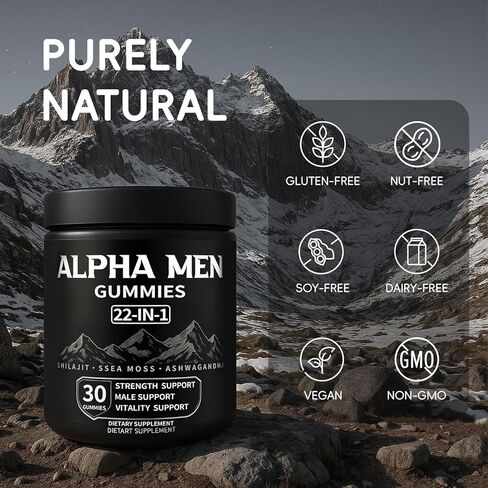 Alpha Gummies for Men, with Shilajit, Sea Moss, Ashwagandha, Manuka Honey + 22 in 1 Ingredients, All Natural Support Overall Health & Wellness, Advanced Formula, 30 Gummies (1) in Saudi Arabia
