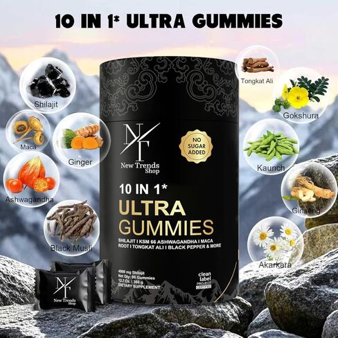 Shilajit Gummies 10-in-1 Ultra Shilajit Gummies | 4000 mg Pure Shilajit, Tongkat Ali, Maca Root, 75% Fulvic Acid | Sugar-Free Vegan, 85+ Trace Minerals | 90 Pack in Saudi Arabia
