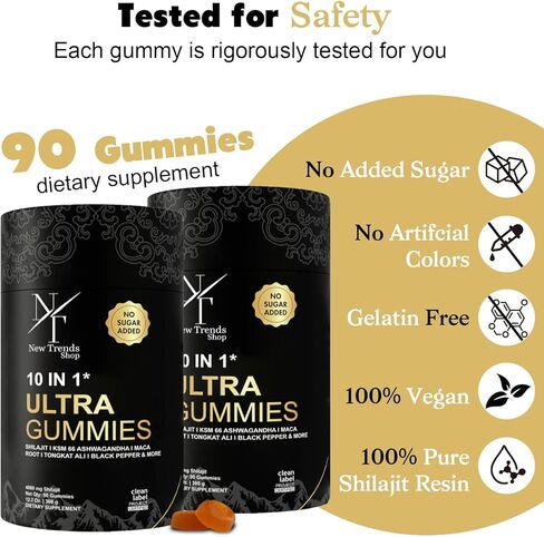 Shilajit Gummies 10-in-1 Ultra Shilajit Gummies | 4000 mg Pure Shilajit, Tongkat Ali, Maca Root, 75% Fulvic Acid | Sugar-Free Vegan, 85+ Trace Minerals | 90 Pack in Saudi Arabia
