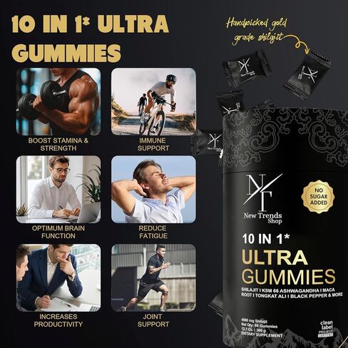 Shilajit Gummies 10-in-1 Ultra Shilajit Gummies | 4000 mg Pure Shilajit, Tongkat Ali, Maca Root, 75% Fulvic Acid | Sugar-Free Vegan, 85+ Trace Minerals | 90 Pack in Saudi Arabia